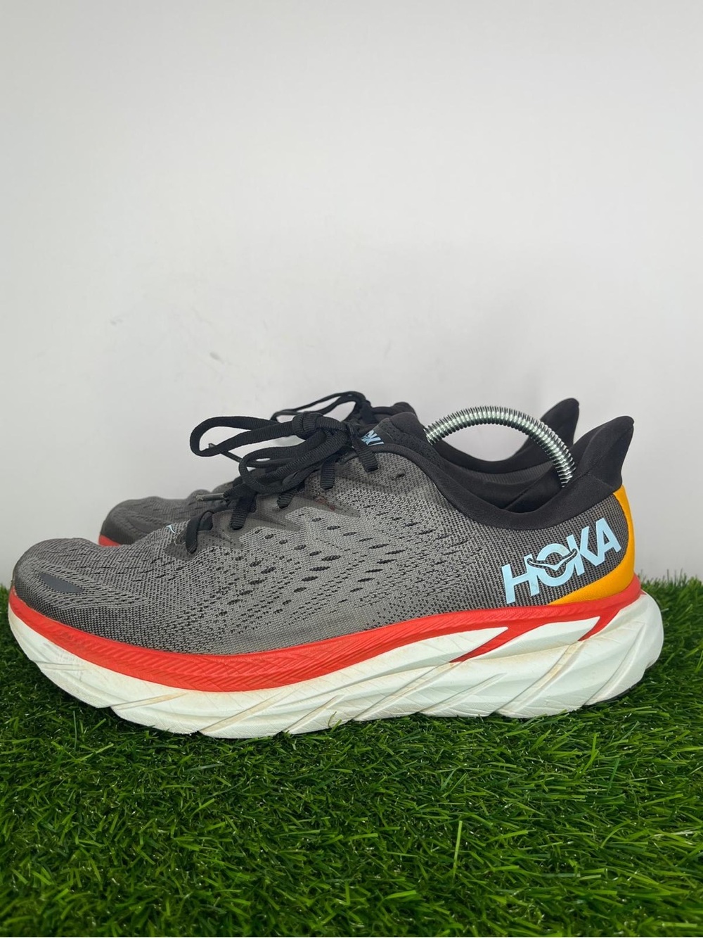 HOKA One One Clifton 8 Men’s 10D Gray Red Running Shoes 1119393 - Picture 1 of 9
